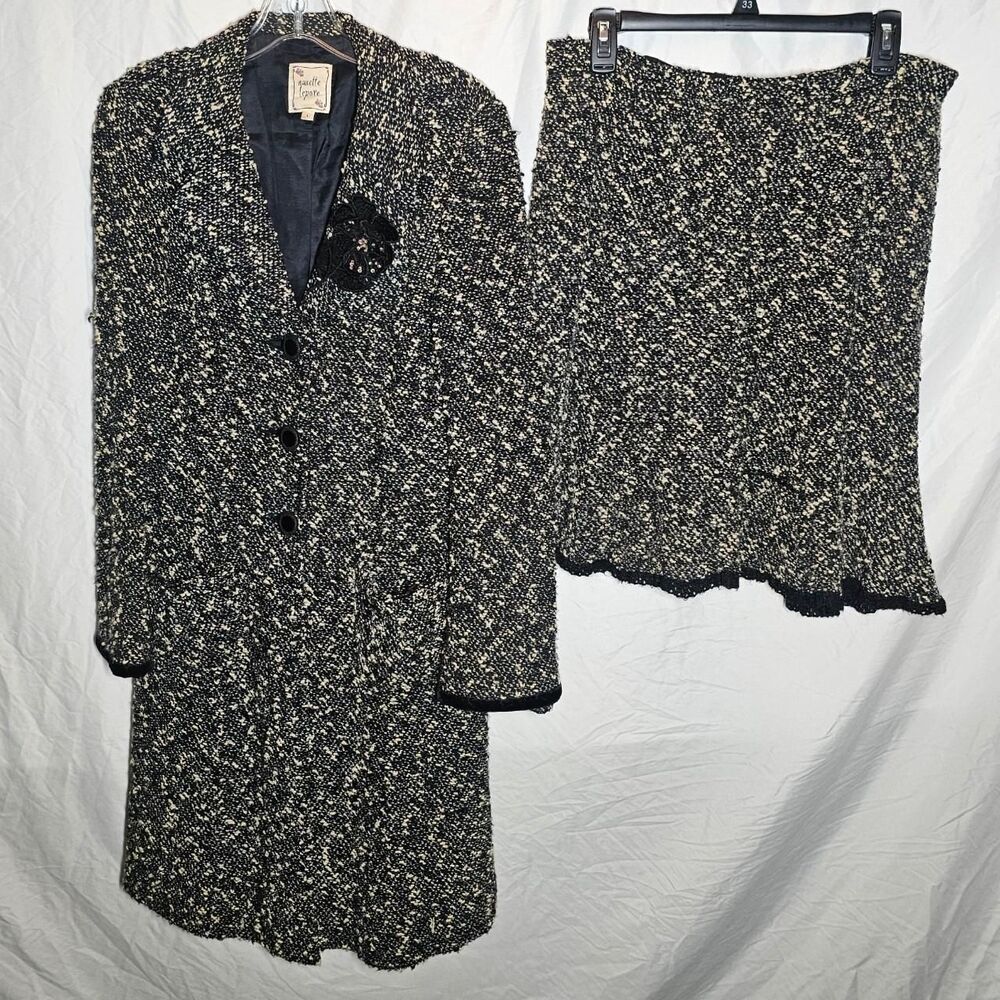 vtg y2k nanette lepore wool blend office siren overcoat & matching skirt set